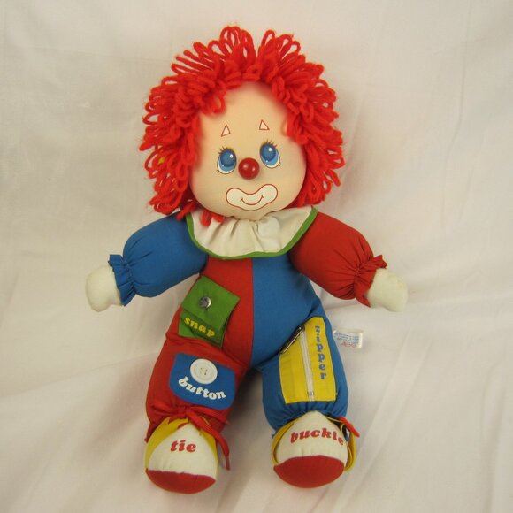 1983 Vintage Amtoy Teach Me To Dress Clown Doll Plush 16" Zipper Button Snap Tie - Picture 1 of 10